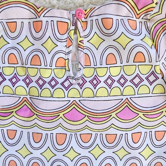 Genuine Kids OshKosh Girls 2T Multicolor Dress Geometric Pattern Pink Yellow - Picture 5 of 8